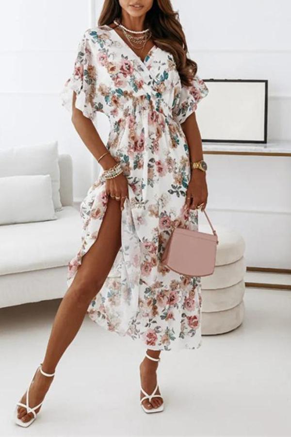 Short-sleeved Waist Floral Dress