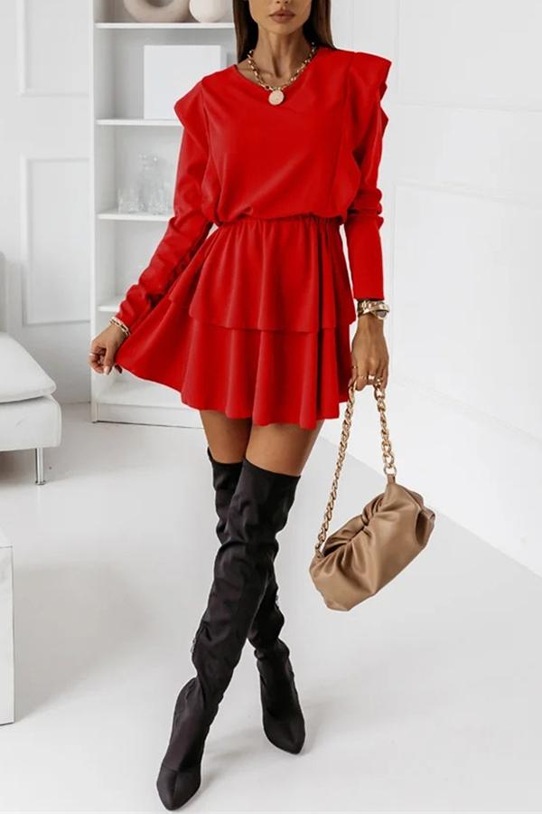 Casual Long-sleeved Ruffle Dress