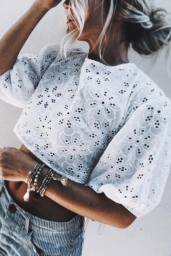 Long Sleeve Lace Crop Top