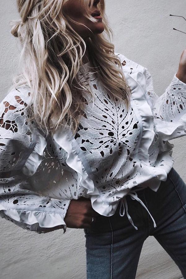 Elegant Lace Embroidery Hollow Top