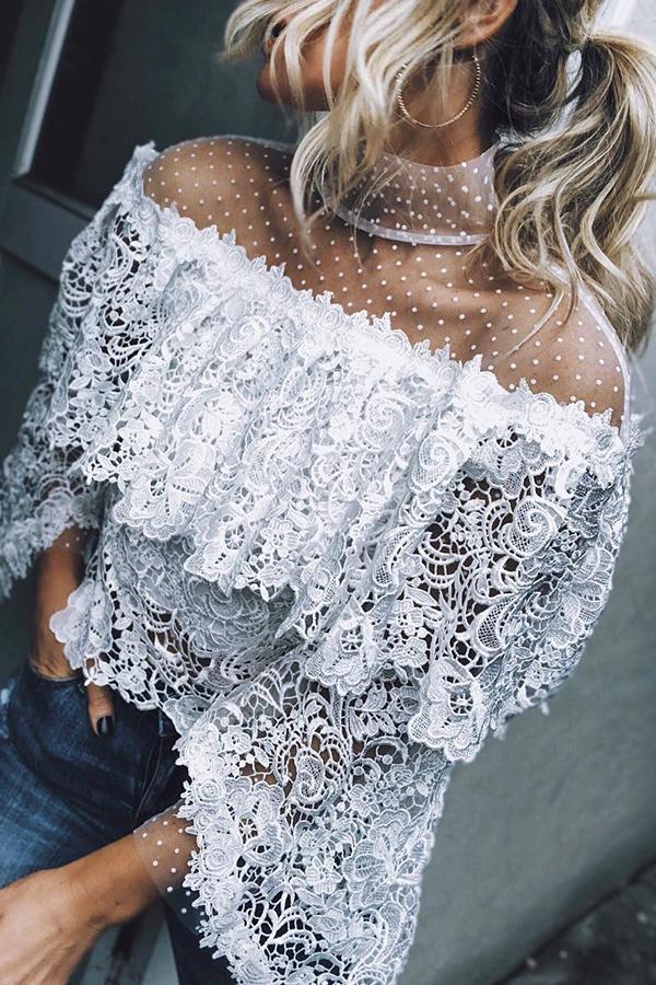 Long Sleeve Elegant Handmade Lace Top