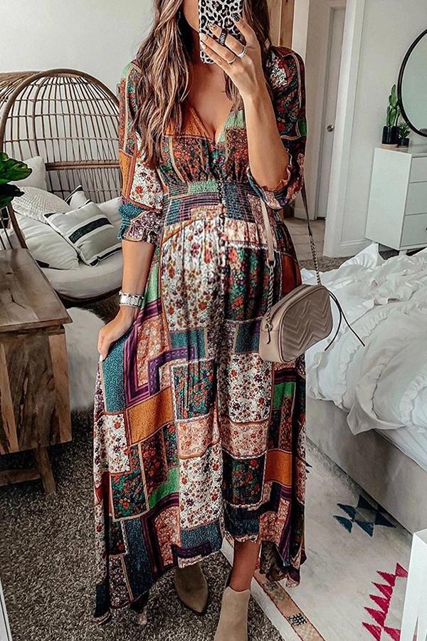 Bohemian New V-neck Print Dress