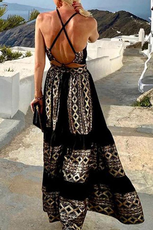 Printed Bohemian Fashion Loose Off-the-shoulder Dress