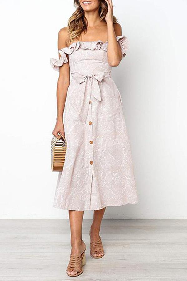 Beautiful Day Ruffle Shoulder Button-Up Midi Dress