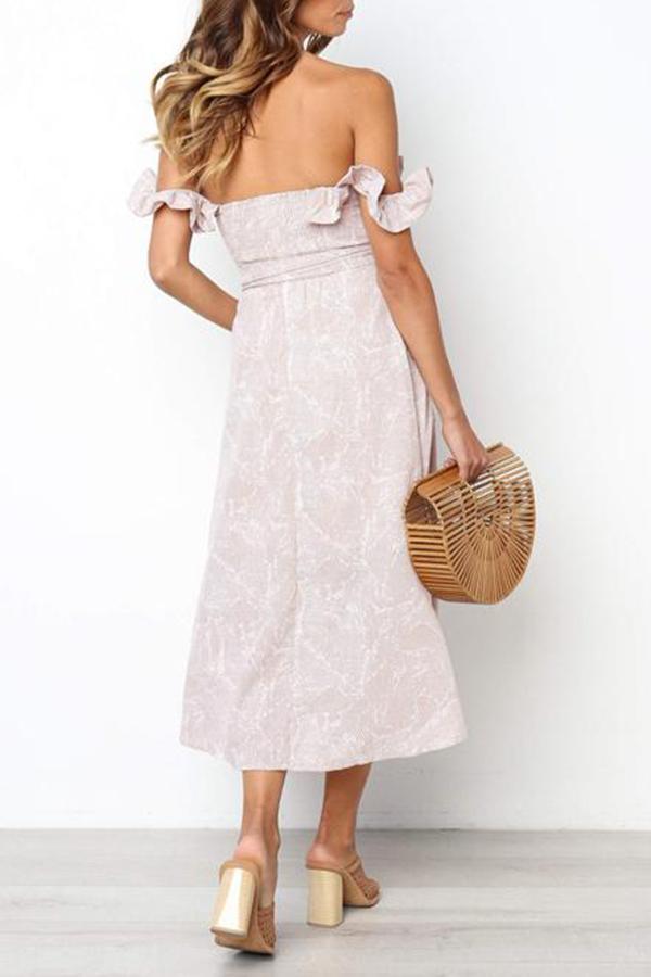 Beautiful Day Ruffle Shoulder Button-Up Midi Dress