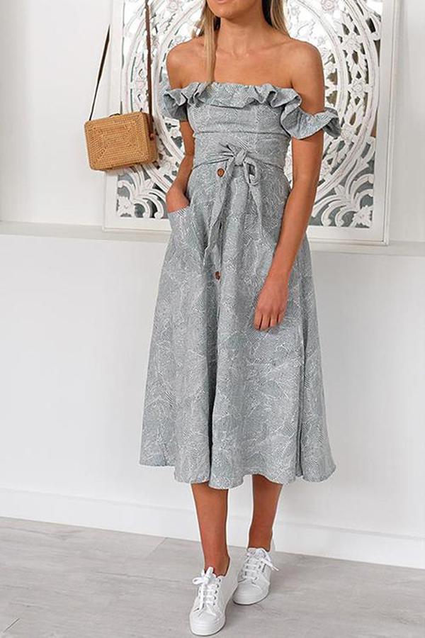 Beautiful Day Ruffle Shoulder Button-Up Midi Dress