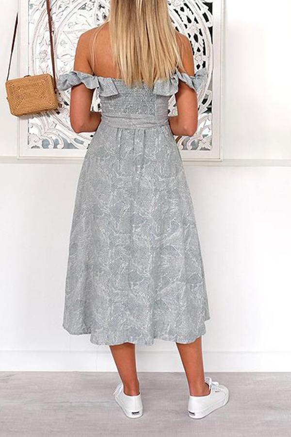 Beautiful Day Ruffle Shoulder Button-Up Midi Dress