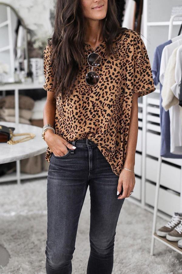 Leopard Cotton Blend Oversized T-shirt