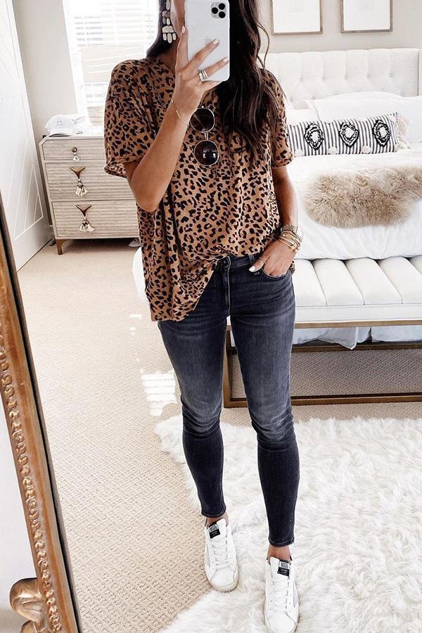 Leopard Cotton Blend Oversized T-shirt