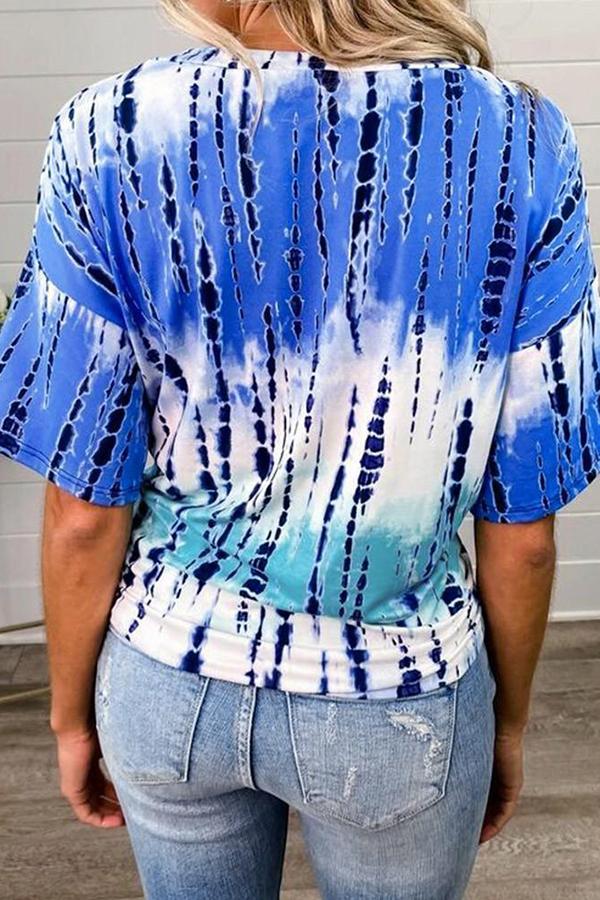 Tie-dye Printed V-neck Loose T-shirt