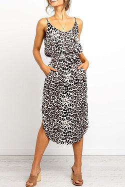 Smart Leopard Print Sling Backless Dress