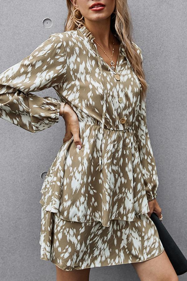 Design High-waist Print Long-sleeved Temperament Dress