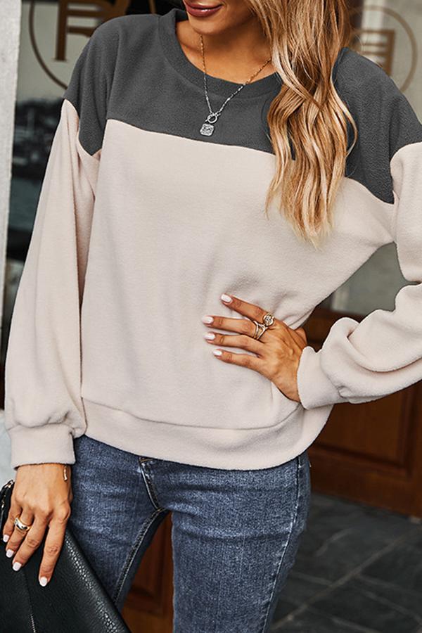 Simple Padded Color-matching Casual Sweater