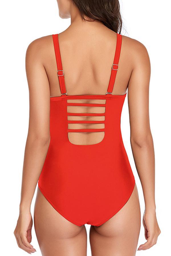 Sexy Solid-color Open-back Hollow One-piece Swimsuit