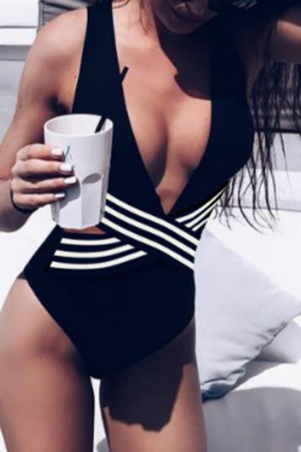 Beach Striped Waistless Symmetrical One-piece Swimsuit