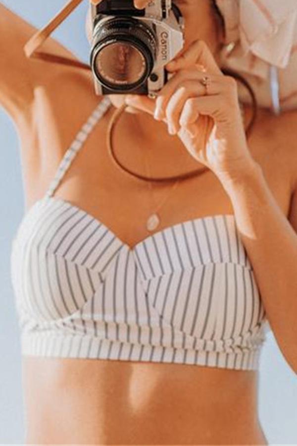 Striped High-waist Bikini Suit Two-piece Swimsuit