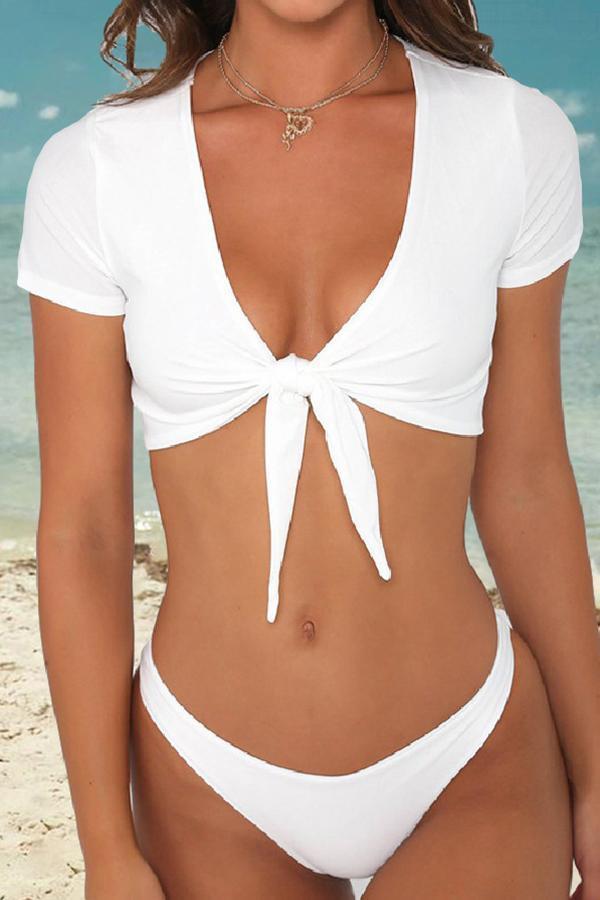 Short-sleeve Solid-color Bikini Suit Two-piece Sswimsuit