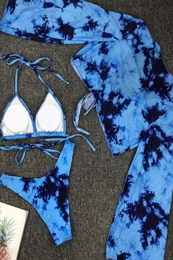 Lace Print Bikini Set Three-piece Swimsuit