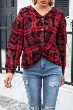 Fashion Print Red Plaid Long-sleeve Sshirt