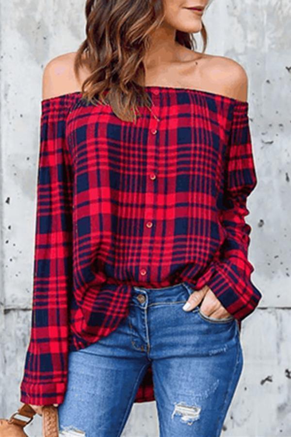 Casual Temperament Slim Plaid Long-sleeve Shirt