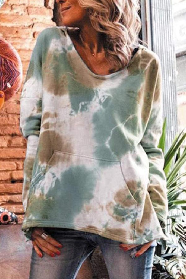 Simple Tie-dye Long-sleeved Hooded Casual Sweater