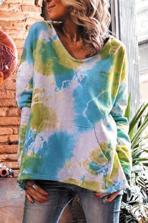 Simple Tie-dye Long-sleeved Hooded Casual Sweater