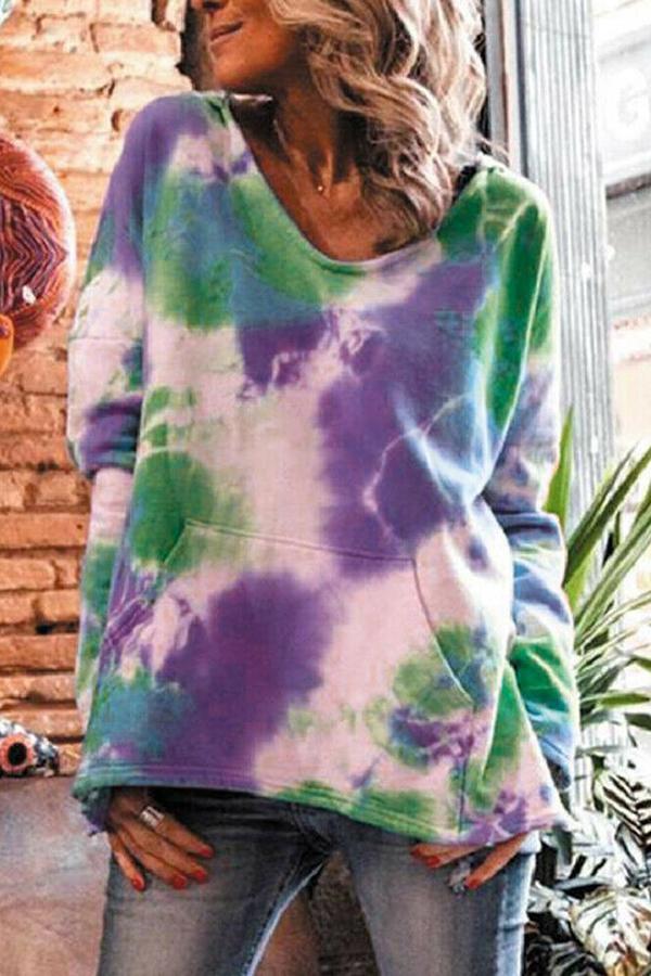 Simple Tie-dye Long-sleeved Hooded Casual Sweater