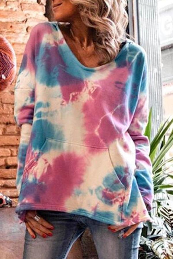 Simple Tie-dye Long-sleeved Hooded Casual Sweater