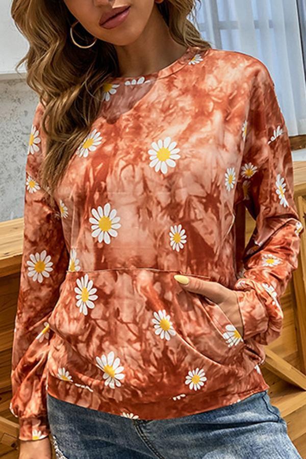 Casual Daisy Tie-dye Round-neck Long-sleeve Sweater