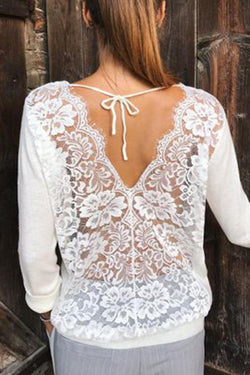 Sexy Lace Stitching Open-back Mesh T-shirt