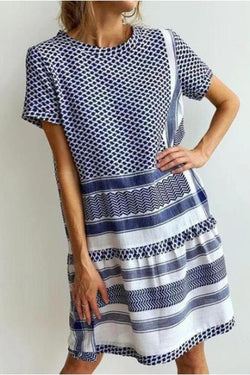 Retro New Blue Striped Short-sleeve Dress