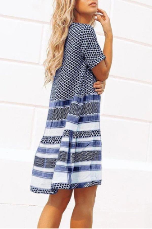 Retro New Blue Striped Short-sleeve Dress