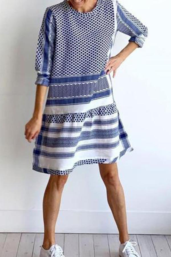 Retro New Blue Striped Short-sleeve Dress