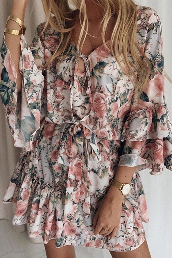 Spring New Temperament Floral Short Dress