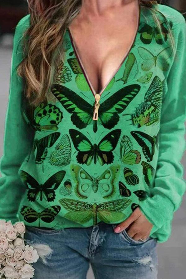 Trendy Spring New Butterfly V-neck T-shirt