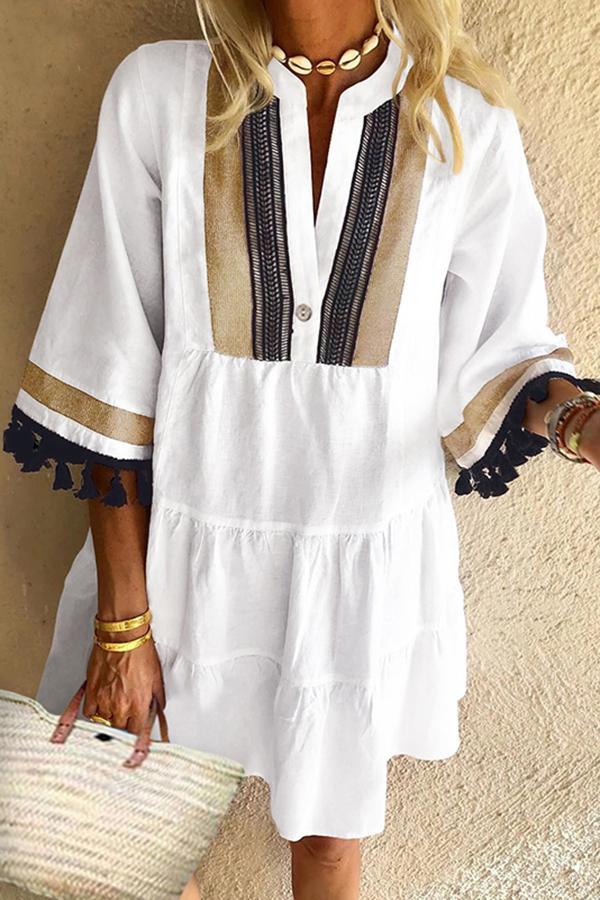 Ethnic Retro Fringed V-neck Short Dress