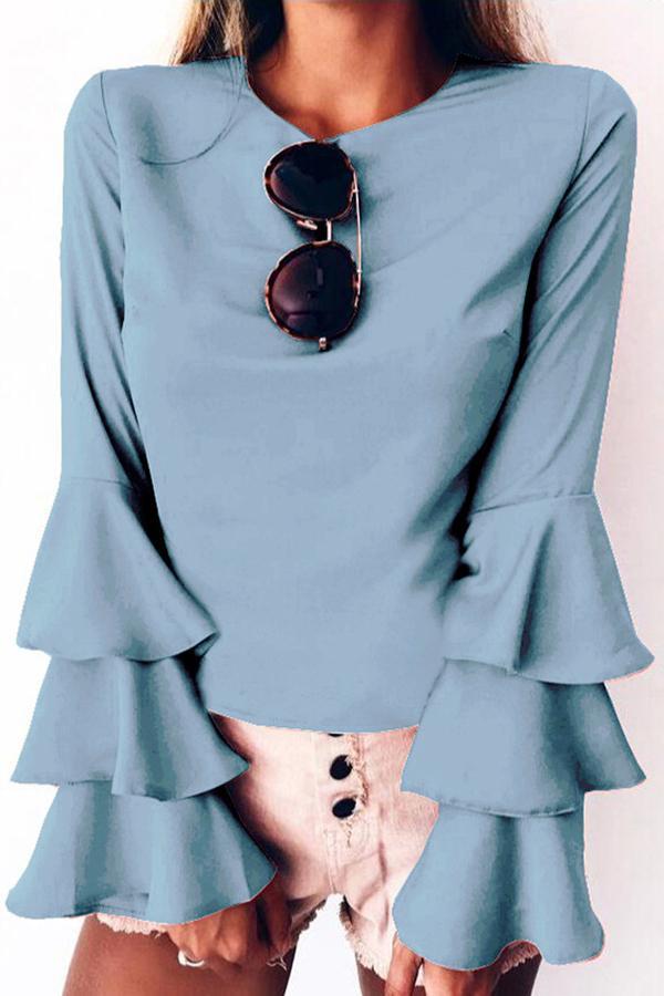 Temperament Fashion Ruffled Long-sleeved Chiffon Top