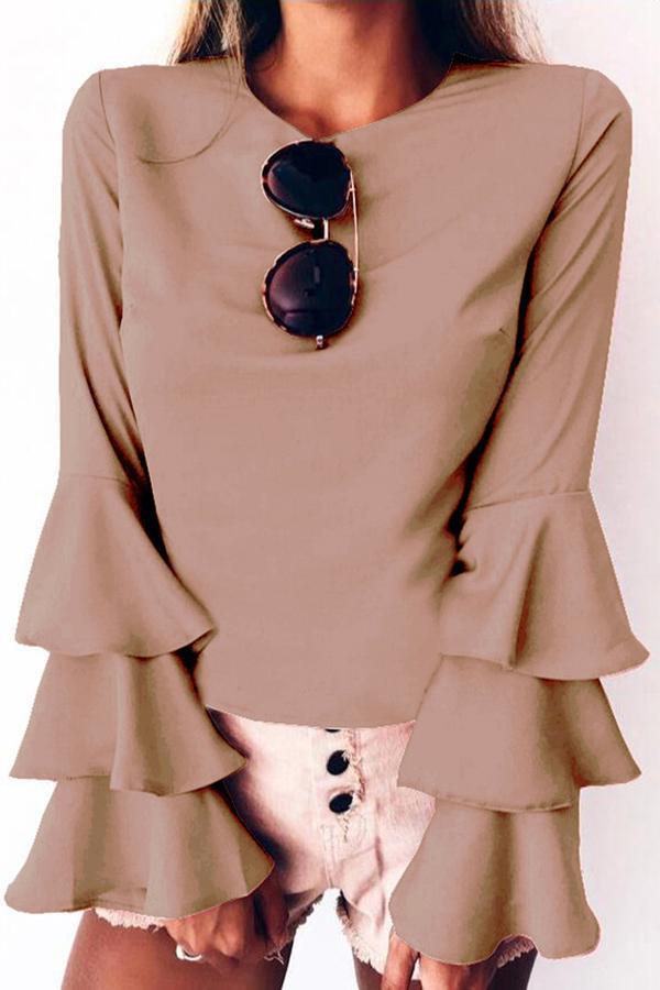 Temperament Fashion Ruffled Long-sleeved Chiffon Top