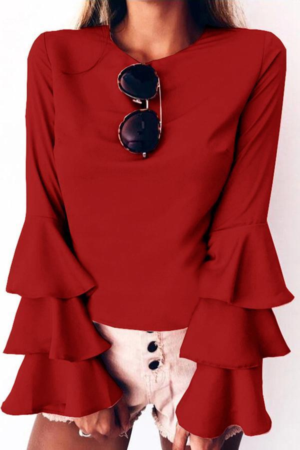 Temperament Fashion Ruffled Long-sleeved Chiffon Top