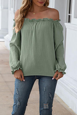 Fashion New One-Shouldered Long-sleeve Solid-color Top