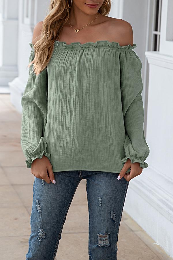 Fashion New One-Shouldered Long-sleeve Solid-color Top