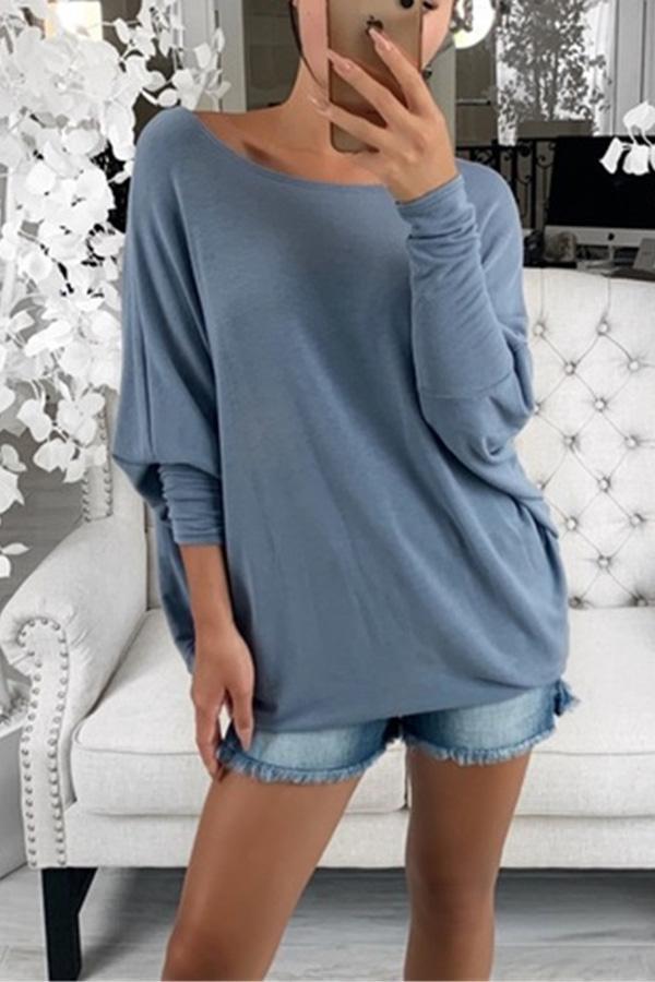 Classic Urban Slash Neck Solid Color Long Sleeves Shirt