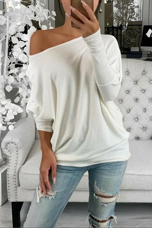 Classic Urban Slash Neck Solid Color Long Sleeves Shirt