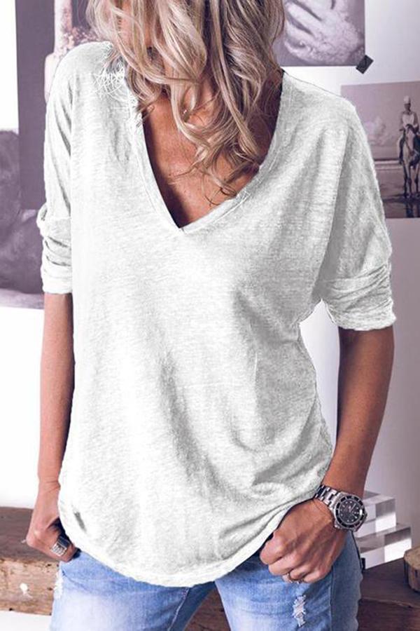 New women's Long-sleeved V-neck Loose T-shirt