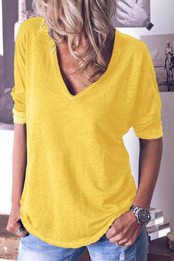 New women's Long-sleeved V-neck Loose T-shirt