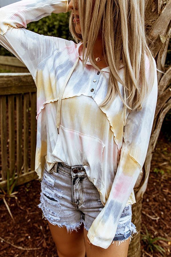 Girly Tie-dye Buttons Hooded Shirt