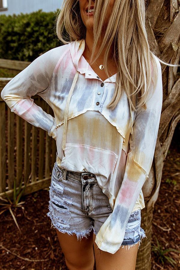 Girly Tie-dye Buttons Hooded Shirt