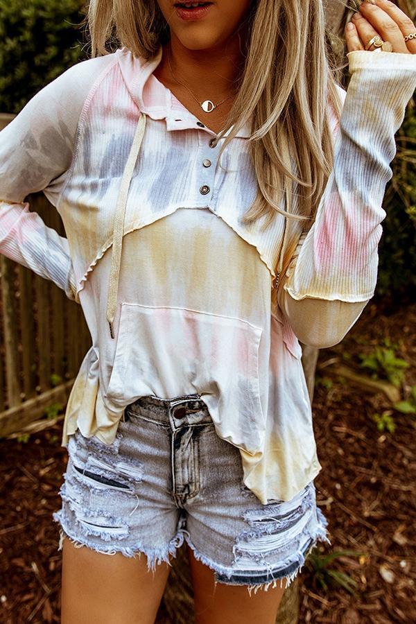 Girly Tie-dye Buttons Hooded Shirt