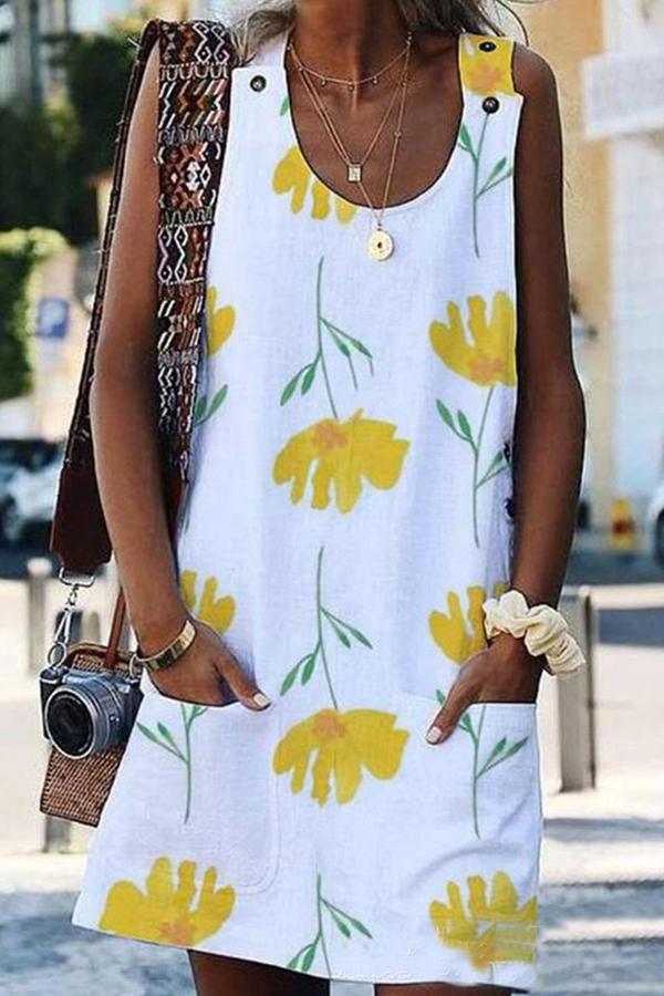 Smart Baggy Chrysanthemum Print Mini Dress