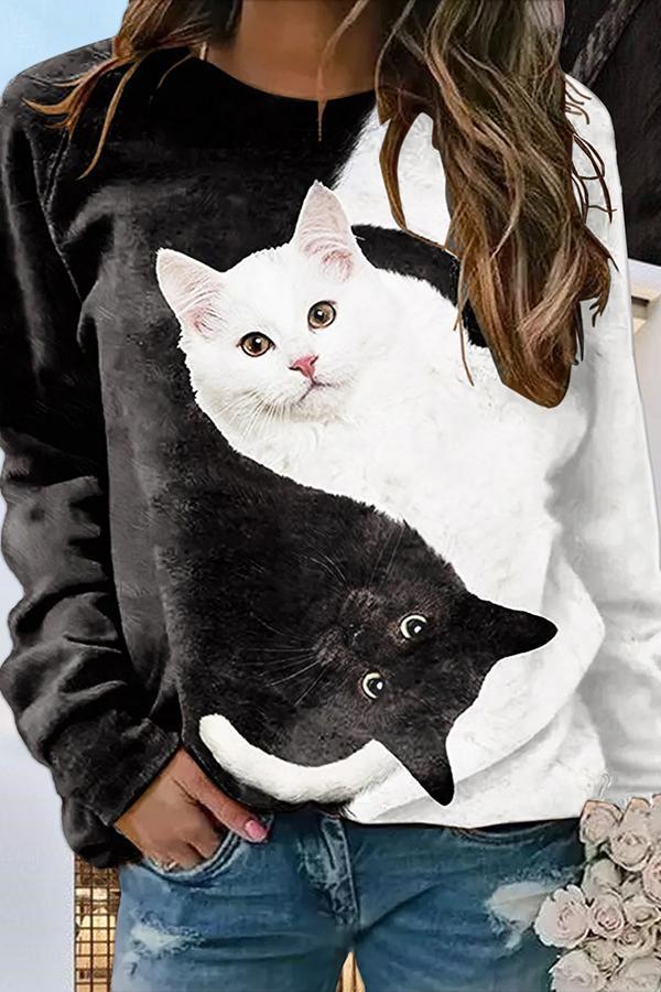 Boyish Cute Cat Head Print Top